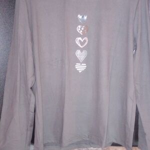 Gray Long Sleeve Women Shirt with Heart Design